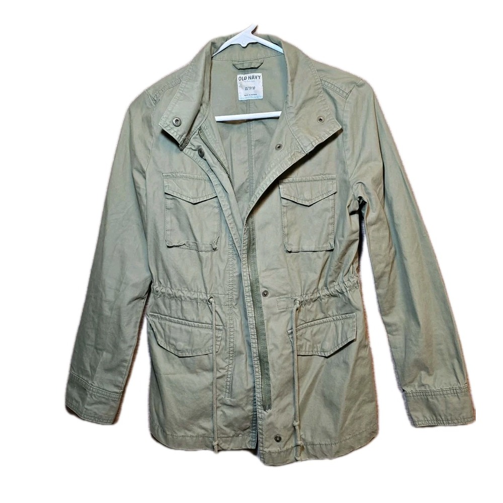 Old Navy Field Jacket Womens XS Small Green Military Army Cinch Waist Full Zip